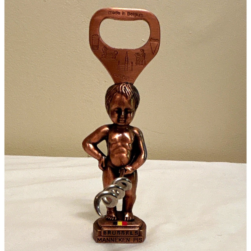 Brussels Manneken Pis Boy Metal Corkscrew & Bottle Opener Made in Belgium